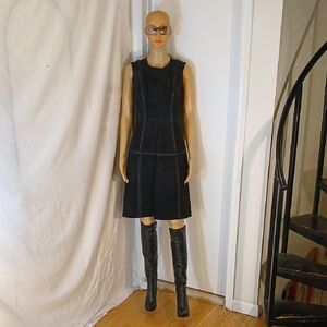 Stunning Like New Gorgio Armani (Italy) Black Suede & Leather Sleeveless Dress
